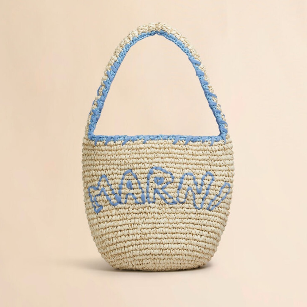Marni // Raffia and Blue Nassa Small Hobo Bag - Picture 1 of 11